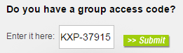 Image showing the group codes input box from HTHstudents.com